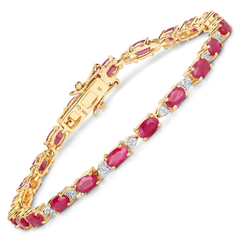 Bracelets-6.13 Carat Genuine Ruby and White Diamond 14K Yellow Gold Bracelet