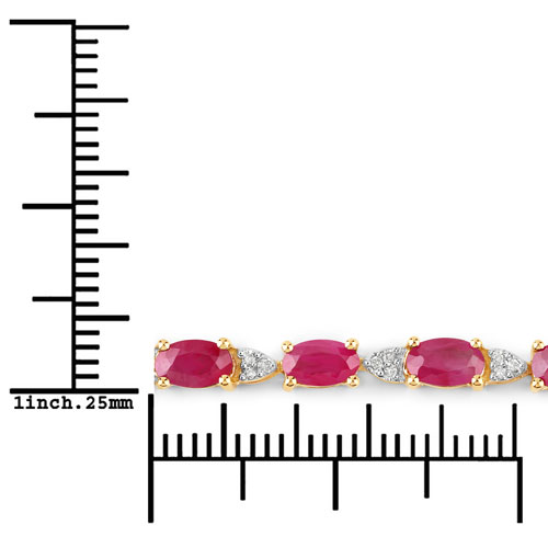 6.13 Carat Genuine Ruby and White Diamond 14K Yellow Gold Bracelet