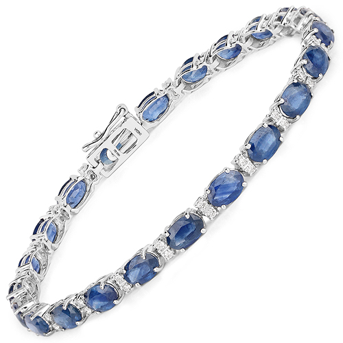 Bracelets-18K White Gold 12.54 Carat Genuine Blue Sapphire and White Diamond Bracelet