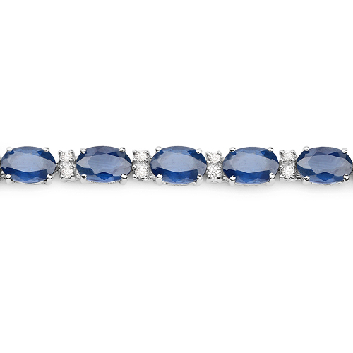 18K White Gold 12.54 Carat Genuine Blue Sapphire and White Diamond Bracelet
