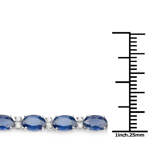 18K White Gold 12.54 Carat Genuine Blue Sapphire and White Diamond Bracelet