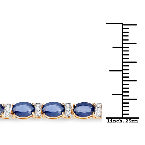 12.36 Carat Genuine Blue Sapphire and White Diamond 14K Yellow Gold Bracelet