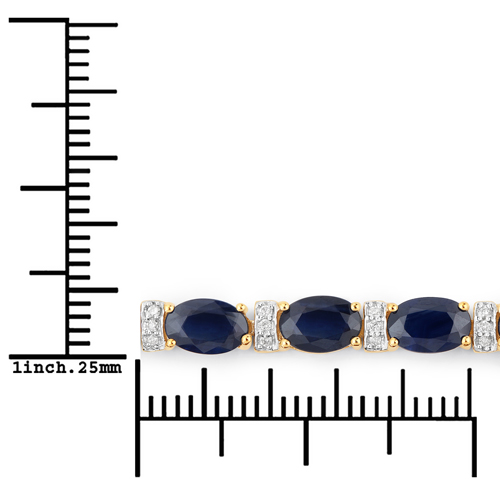 10.79 Carat Genuine Blue Sapphire and White Diamond 14K Yellow Gold Bracelet