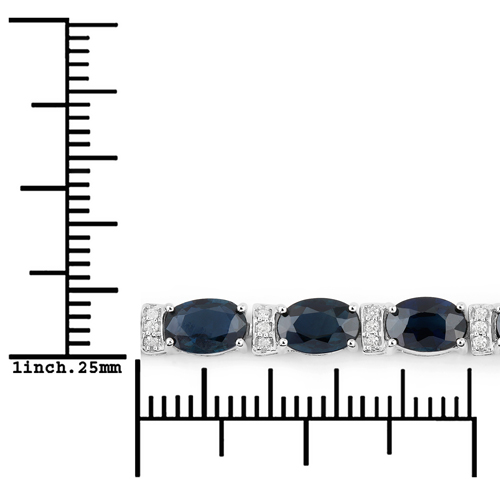 10.79 Carat Genuine Blue Sapphire and White Diamond 14K White Gold Bracelet