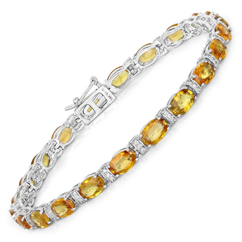 Bracelets-12.33 Carat Genuine Dark Orange Sapphire and White Diamond 14K White Gold Bracelet