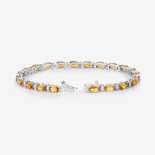 12.33 Carat Genuine Orange Sapphire and White Diamond 14K White Gold Bracelet