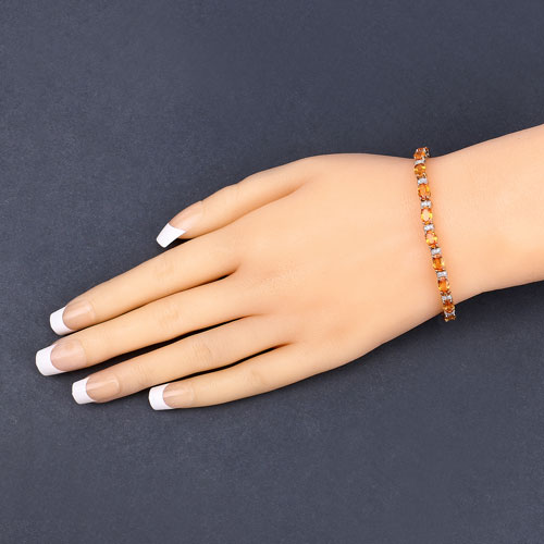 12.33 Carat Genuine Orange Sapphire and White Diamond 14K Yellow Gold Bracelet