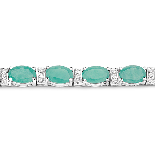 10.01 Carat Genuine Emerald and White Topaz .925 Sterling Silver Bracelet