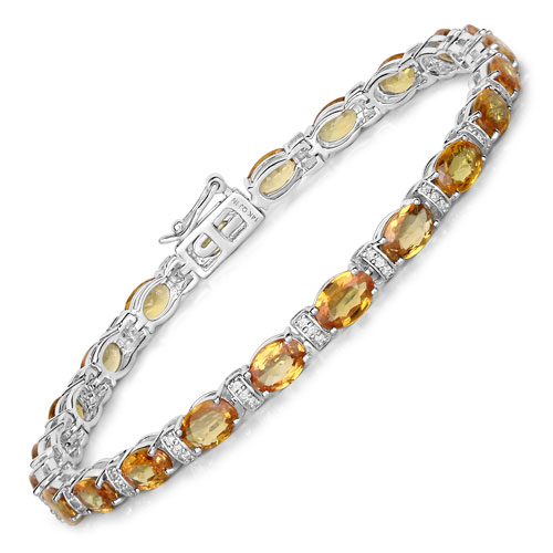 Bracelets-16.73 Carat Genuine Orange Sapphire and White Diamond 14K White Gold Bracelet