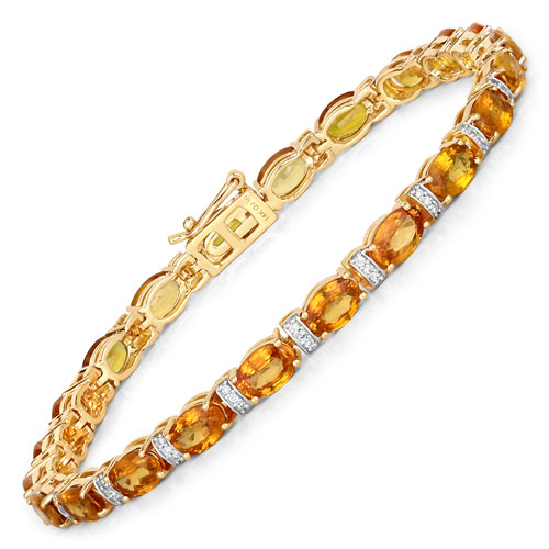 Bracelets-16.73 Carat Genuine Orange Sapphire and White Diamond 14K Yellow Gold Bracelet