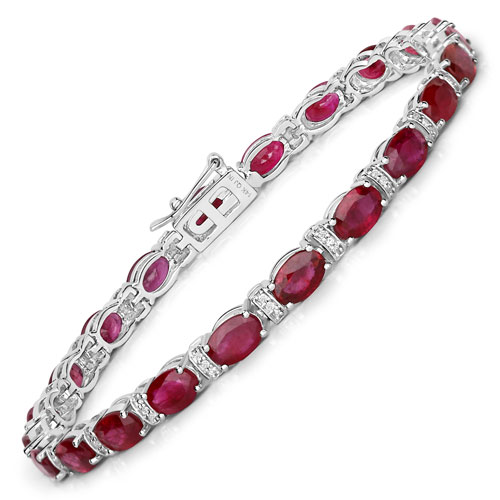 Bracelets-11.67 Carat Genuine Ruby and White Diamond 14K White Gold Bracelet