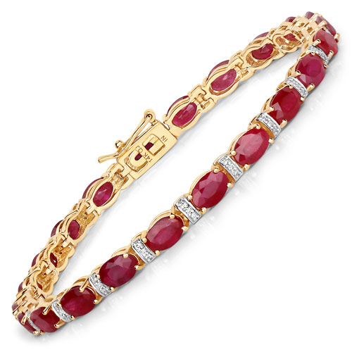Bracelets-11.67 Carat Genuine Ruby and White Diamond 14K Yellow Gold Bracelet