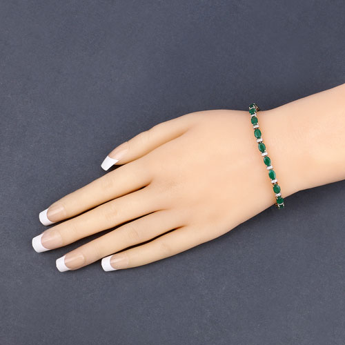 10.13 Carat Genuine Zambian Emerald and White Diamond 14K Yellow Gold Bracelet