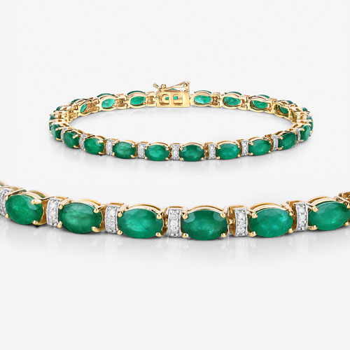 10.13 Carat Genuine Zambian Emerald and White Diamond 14K Yellow Gold Bracelet
