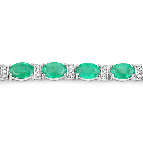 9.94 Carat Genuine Zambian Emerald and White Diamond 14K White Gold Bracelet