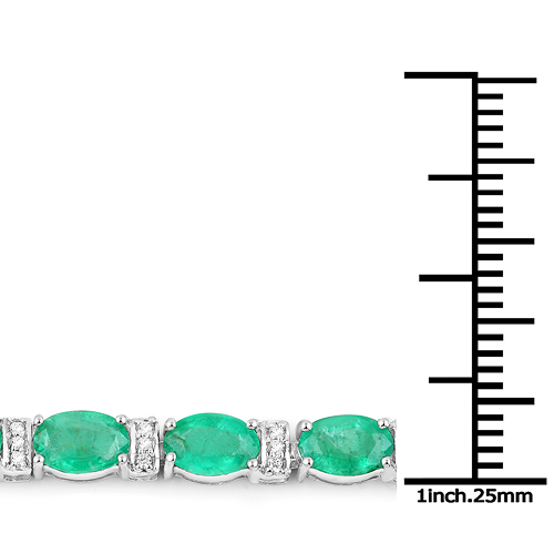 9.94 Carat Genuine Zambian Emerald and White Diamond 14K White Gold Bracelet