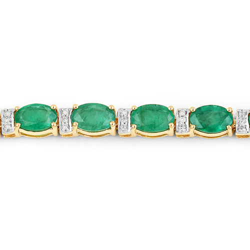 9.94 Carat Genuine Zambian Emerald and White Diamond 14K Yellow Gold Bracelet