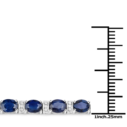 12.05 Carat Genuine Blue Sapphire and White Diamond 14K White Gold Bracelet