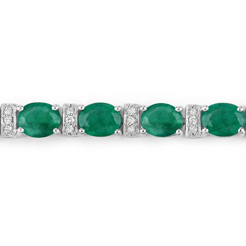7.76 Carat Genuine Zambian Emerald and White Diamond 14K White Gold Bracelet