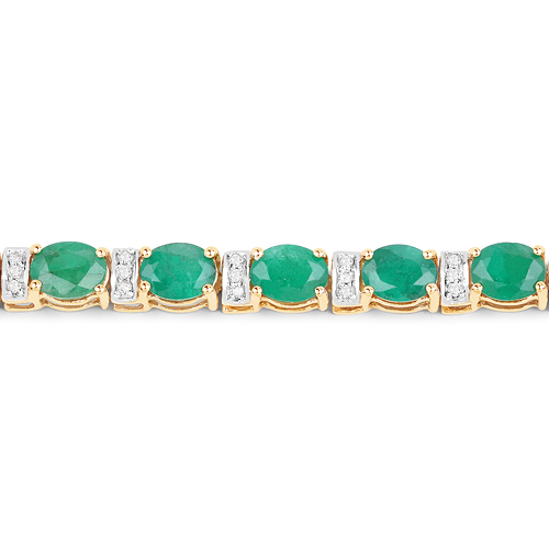 8.55 Carat Genuine Zambian Emerald and White Diamond 14K Yellow Gold Bracelet