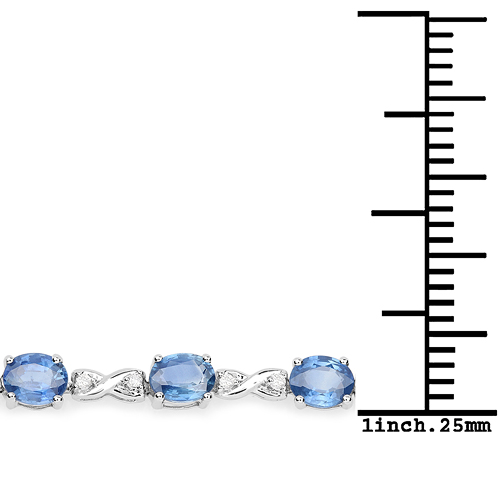 7.81 Carat Genuine Blue Sapphire and White Diamond 14K White Gold Bracelet