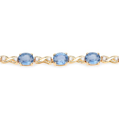 7.81 Carat Genuine Blue Sapphire and White Diamond 14K Yellow Gold Bracelet