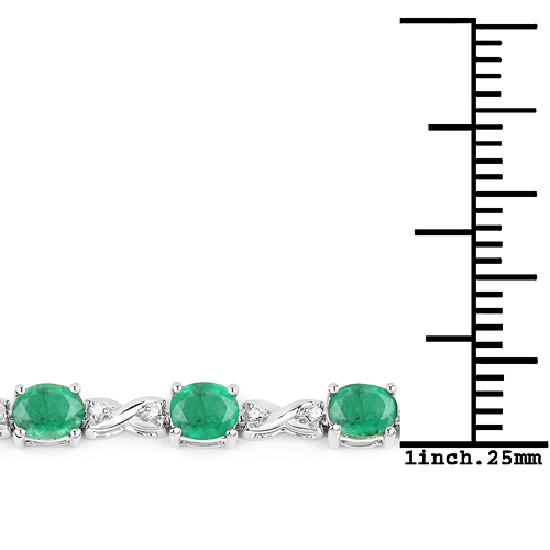 5.57 Carat Genuine Zambian Emerald and White Diamond 14K White Gold Bracelet