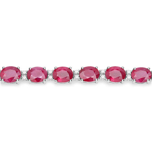 12.43 Carat Genuine Ruby and White Diamond 14K White Gold Bracelet