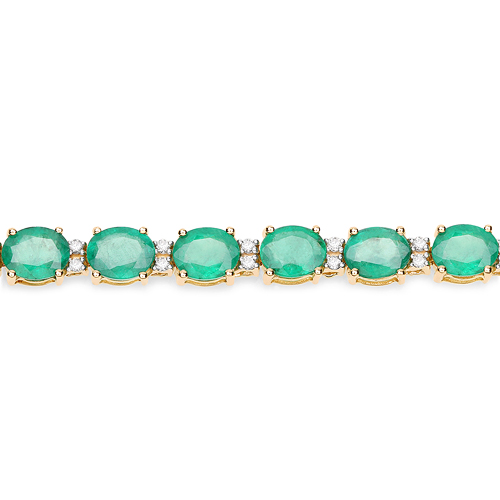 9.19 Carat Genuine Zambian Emerald and White Diamond 14K Yellow Gold Bracelet