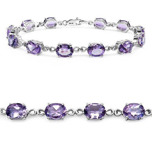 13.80 Carat Genuine Amethyst .925 Sterling Silver Bracelet
