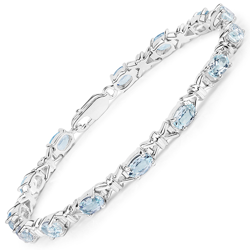 Bracelets-5.60 Carat Genuine Aquamarine .925 Sterling Silver Bracelet