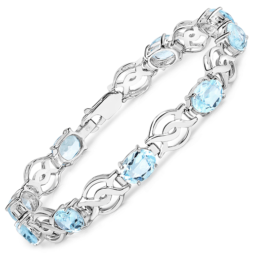 Bracelets-14.40 Carat Genuine Blue Topaz .925 Sterling Silver Bracelet