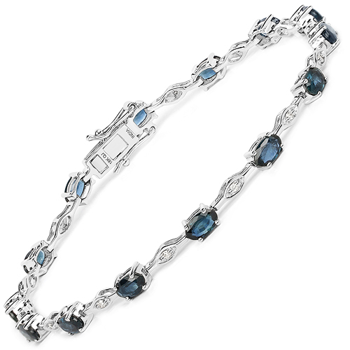 Bracelets-3.19 Carat Genuine Blue Sapphire and White Diamond 18K White Gold Bracelet
