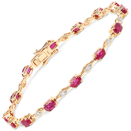 Bracelets-3.89 Carat Genuine Ruby and White Diamond 18K Yellow Gold Bracelet