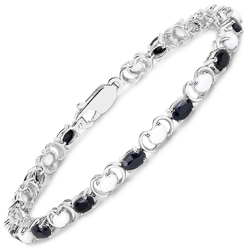 Bracelets-6.11 Carat Genuine Opal and Black Sapphire .925 Sterling Silver Bracelet