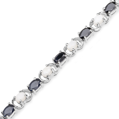 6.11 Carat Genuine Opal and Black Sapphire .925 Sterling Silver Bracelet