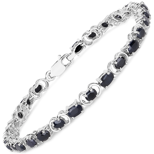 Bracelets-7.41 Carat Genuine Black Sapphire .925 Sterling Silver Bracelet