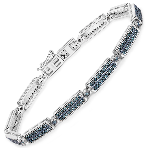 Bracelets-1.29 Carat Genuine Blue Diamond .925 Sterling Silver Bracelet