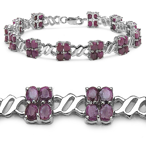 Bracelets-12.00 Carat Genuine Ruby .925 Sterling Silver Bracelet