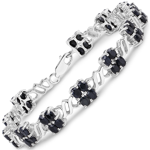 Bracelets-10.56 Carat Genuine Black Sapphire .925 Sterling Silver Bracelet