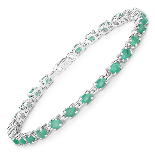 Bracelets-3.64 Carat Genuine Emerald .925 Sterling Silver Bracelet