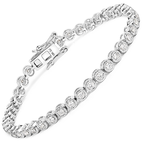 Bracelets-1.26 Carat Genuine White Diamond 18K White Gold Bracelet