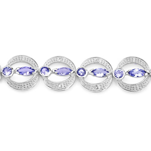 4.78 Carat Genuine Tanzanite and White Diamond .925 Sterling Silver Bracelet
