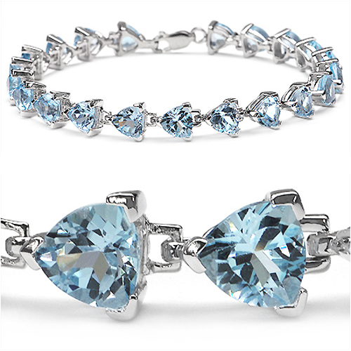 Bracelets-16.80 Carat Genuine Blue Topaz .925 Sterling Silver Bracelet