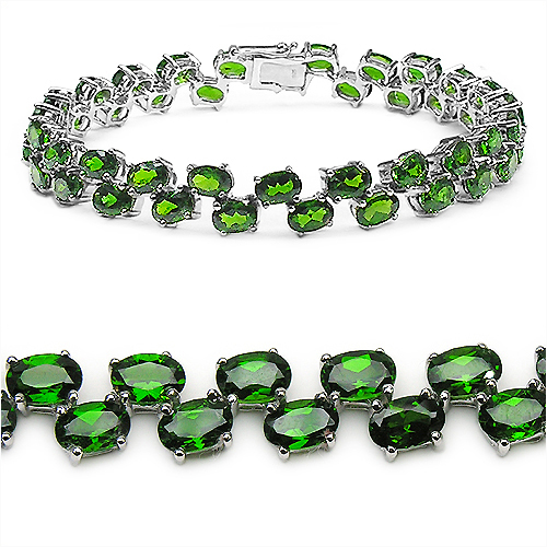 Bracelets-21.60 Carat Genuine Chrome Diopside Sterling Silver Bracelet