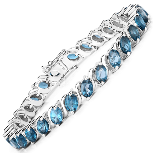 Bracelets-15.66 Carat Genuine London Blue Topaz .925 Sterling Silver Bracelet