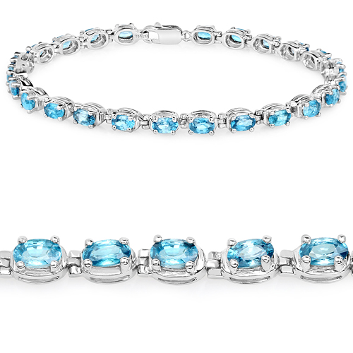 Bracelets-7.92 Carat Genuine Blue Zircon .925 Sterling Silver Bracelet