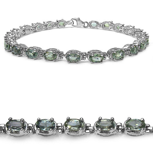 Bracelets-8.05 Carat Genuine Green Sapphire .925 Sterling Silver Bracelet
