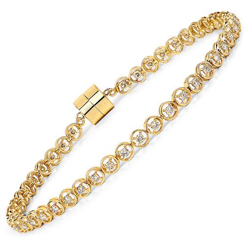 Bracelets-1.00 Carat Genuine Diamond 10K Yellow Gold Bracelet