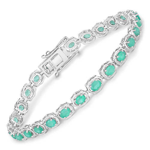 Bracelets-3.64 Carat Genuine Emerald .925 Sterling Silver Bracelet